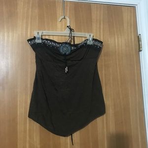 Strapless Beaded Western shirt with Turquoise